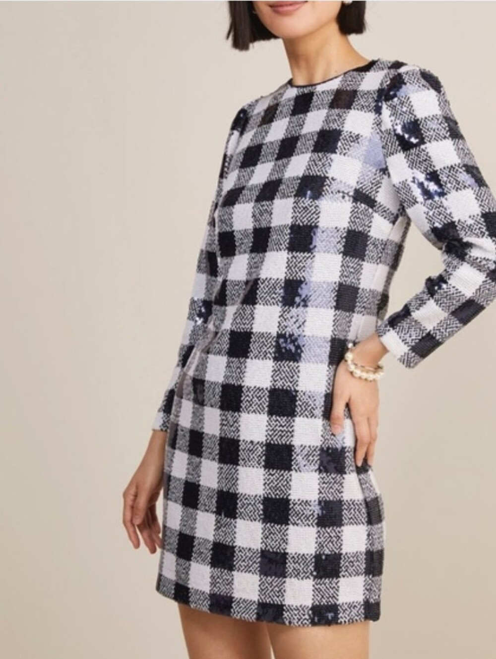 Vineyard Vines Buffalo Check Sequin Dress Blue & White Shift Formal Party Glam S